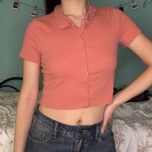 Urban Outfitters Coral Button-Up Crop Top